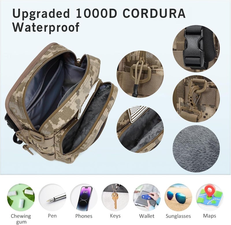 WINPRIM Handlebar Storage Bag for Bicycle Motorcycles, 1000D Tactical Camouflage Front Fork Bag with MOLLE Webbing, Crossbody & Tool Storage Pouch for Motorcycles (Apricot Camouflage) - Image 5